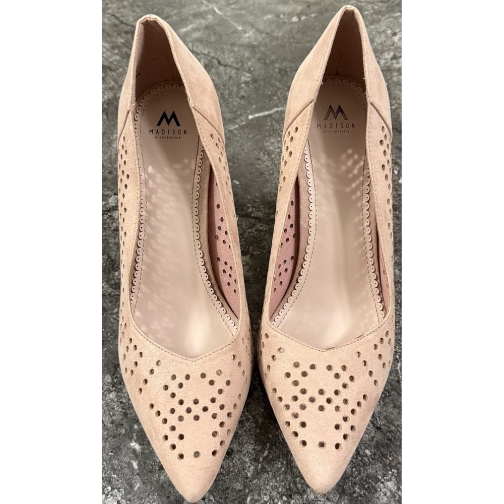 Madison By Shoedazzle Delaney Faux Suede Perforated Stiletto Pumps Blush 11